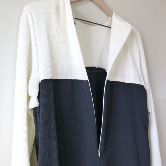 80s Around Town Dress Womens 14 Classic Modest Quiet Luxury Black Cream Midi - Picture 11 of 12